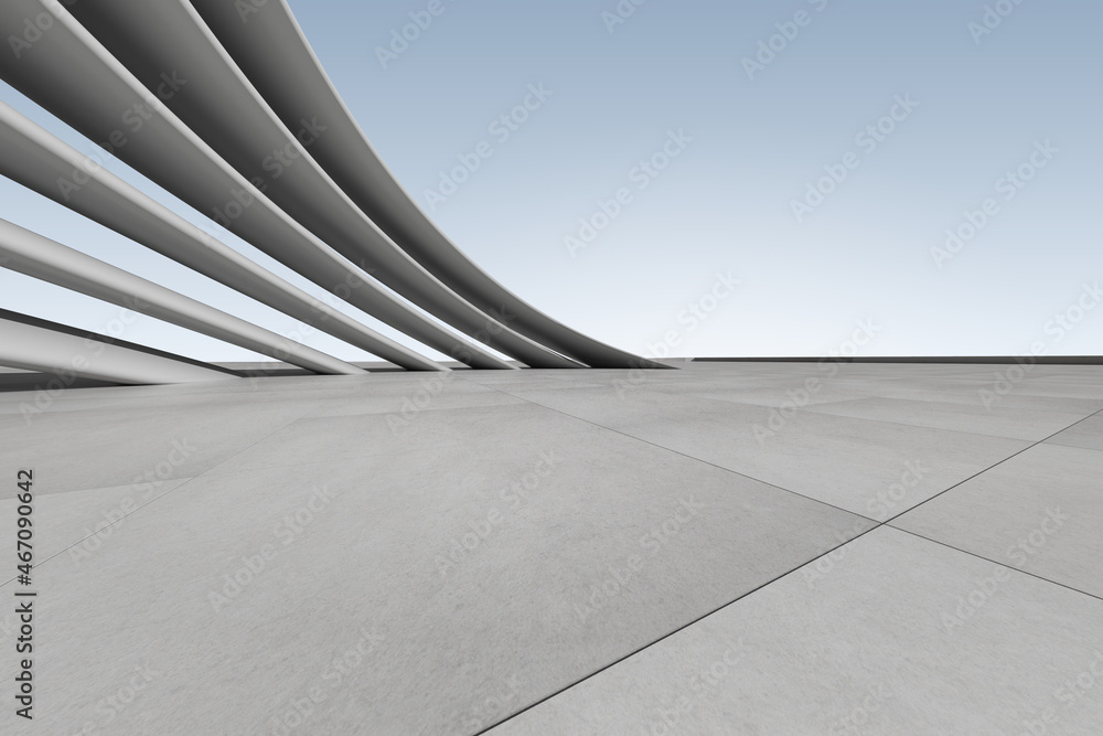 3d render of futuristic abstract concrete architecture with car park, empty cement floor. - obrazy, fototapety, plakaty 