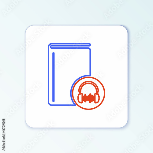 Line Audio book icon isolated on white background. Book with headphones. Audio guide sign. Online learning concept. Colorful outline concept. Vector