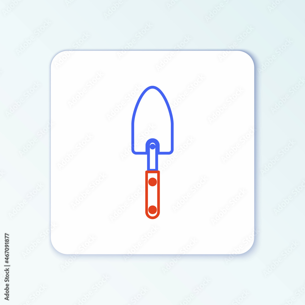 Line Garden trowel spade or shovel icon isolated on white background. Gardening tool. Tool for horticulture, agriculture, farming. Colorful outline concept. Vector Line Garden trowel spade or shovel icon isolated on white background. Gardening tool. Tool for horticulture, agriculture, farming. Colorful outline concept. Vector