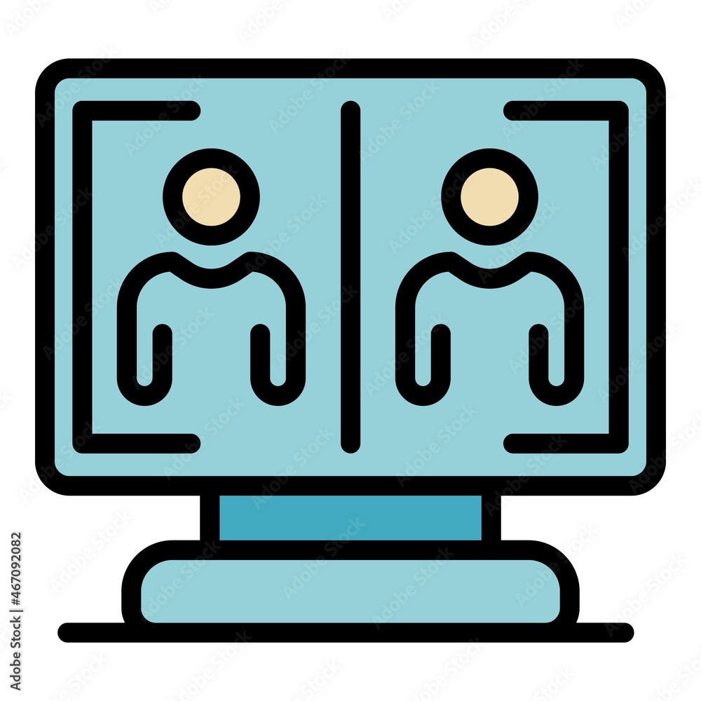 Video conversation icon. Outline video conversation vector icon color flat isolated Video conversation icon. Outline video conversation vector icon color flat isolated