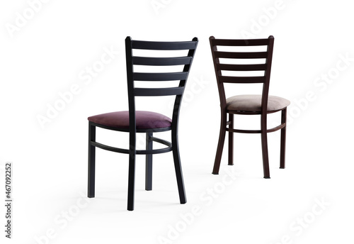 Single chair at different angles on a white background . 