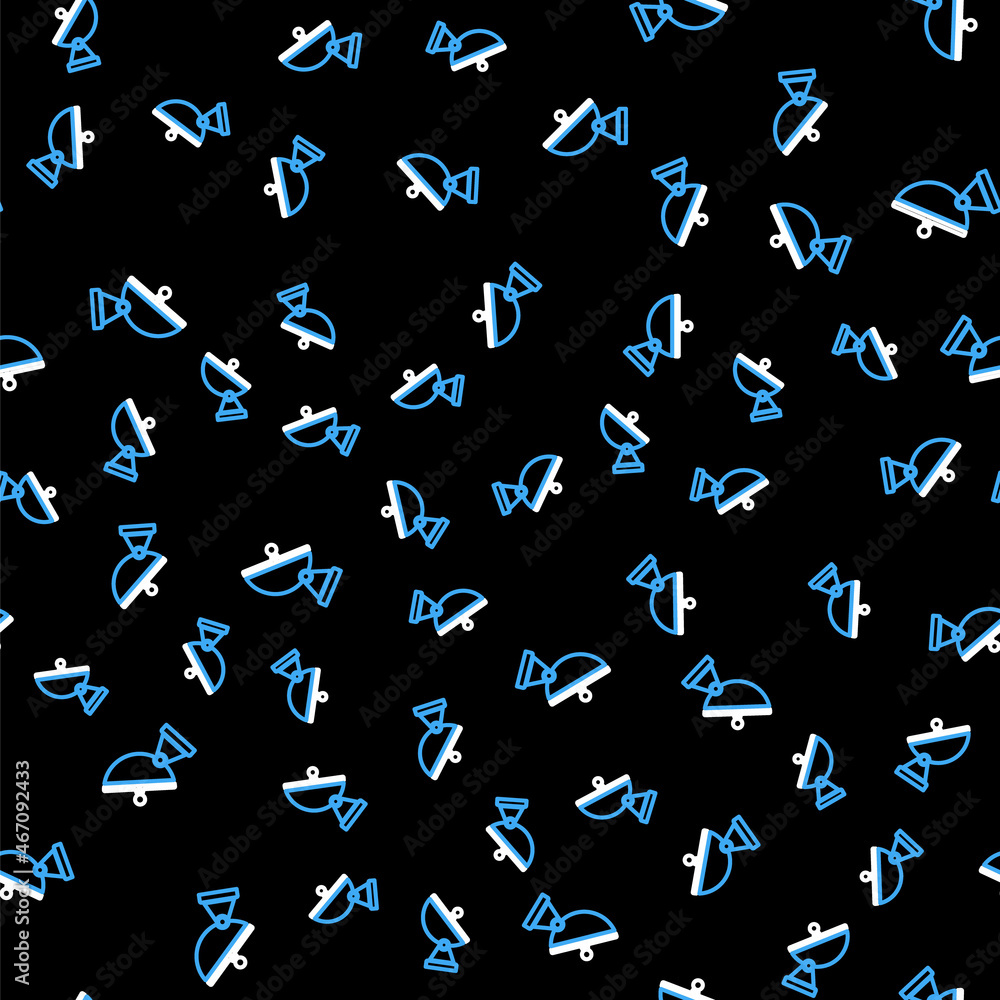 Fototapeta premium Line Radar icon isolated seamless pattern on black background. Military search system. Vector