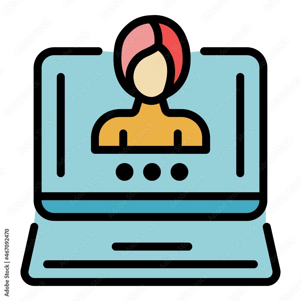 Video screen chat icon. Outline video screen chat vector icon color flat isolated Video screen chat icon. Outline video screen chat vector icon color flat isolated
