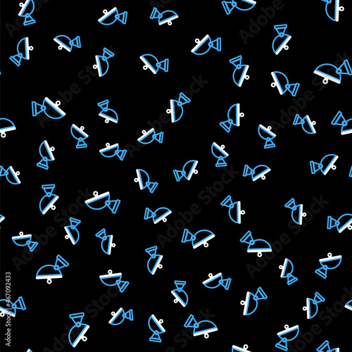 Line Radar icon isolated seamless pattern on black background. Military search system. Vector