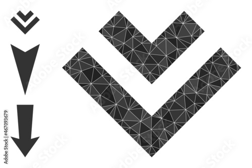 Low-poly shift down icon, and bonus icons. Polygonal shift down vector is combined of randomized triangles. Flat geometric 2d modeling illustration is based on shift down icon.