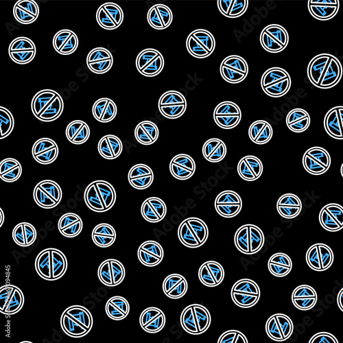 Line Say no to plastic bags poster icon isolated seamless pattern on black background. Disposable cellophane and polythene package prohibition sign. Vector