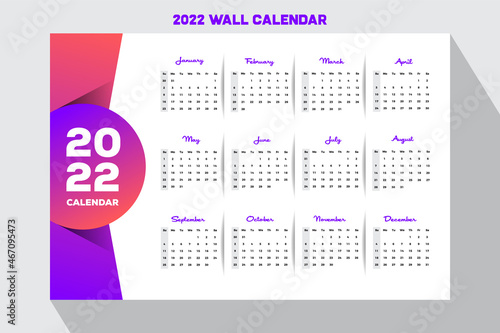 Pink to Violet Style Gradient 2022 Simple Landscape Wall Calendar, Scheduler and Planner