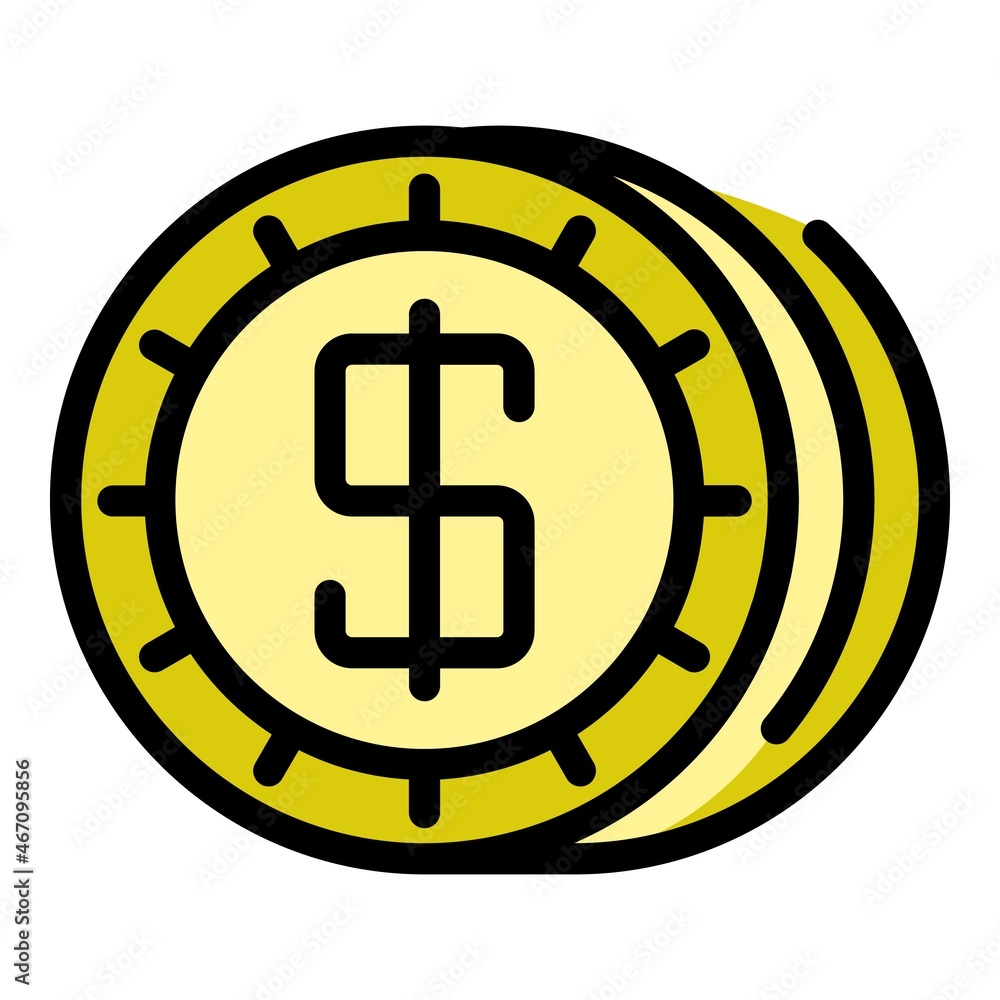 Dollar token icon. Outline dollar token vector icon color flat isolated Dollar token icon. Outline dollar token vector icon color flat isolated