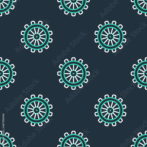 Line Ship steering wheel icon isolated seamless pattern on black background. Vector