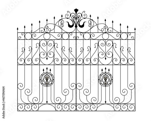 Sketch of metal gates, double-leaf garden door, original, illustration of forged products.