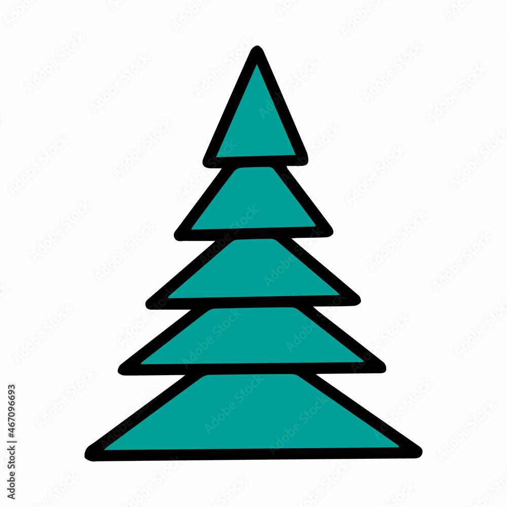 Vector hand drawn Christmas tree isolated on white background icon. Funny abstract doodle vintage illustration for seasonal design, textile, decoration for greeting card. Line art new year Spruce. Vector hand drawn Christmas tree isolated on white background icon. Funny abstract doodle vintage illustration for seasonal design, textile, decoration for greeting card. Line art new year Spruce.