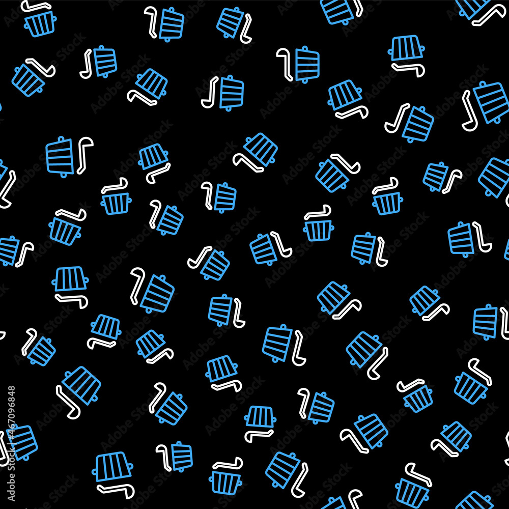 Line Sauna bucket and ladle icon isolated seamless pattern on black background. Vector Line Sauna bucket and ladle icon isolated seamless pattern on black background. Vector