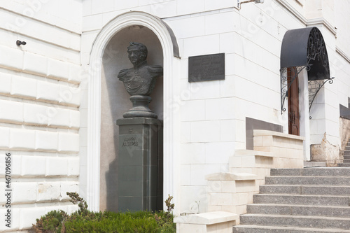 Bust of Mikhail Petrovich Lazarev in the edicule of the building of the Tatarstan representative office on Bolshaya Morskaya street in the city of Sevastopol, Crimea photo