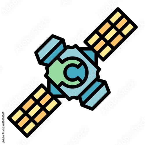Space station system icon. Outline space station system vector icon color flat isolated