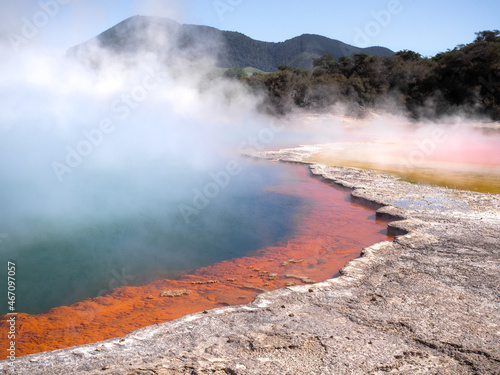 New Zealand - Rotorua - Blue-orange lake at Waiotapu Thermal Wonderland 