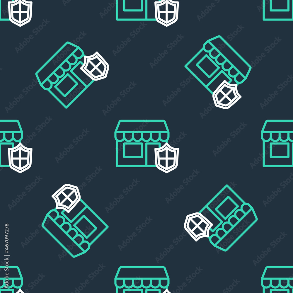 Line Travel suitcase with shield icon isolated seamless pattern on black background. Traveling baggage insurance. Security, safety, protection, protect concept. Vector Line Travel suitcase with shield icon isolated seamless pattern on black background. Traveling baggage insurance. Security, safety, protection, protect concept. Vector