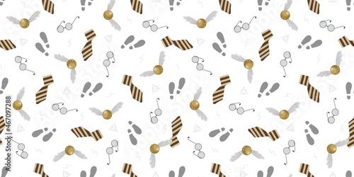 Pattern on the theme of magic. Map of marauders footprints. Shoe marks. Shoe print