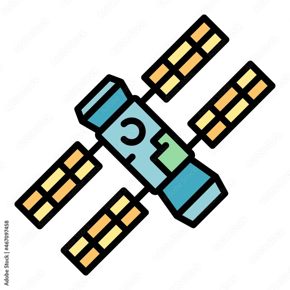 Capsule space station icon. Outline capsule space station vector icon color flat isolated Capsule space station icon. Outline capsule space station vector icon color flat isolated