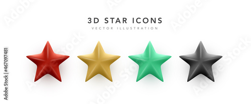 Set of 3d realistic star icons isolated on white background. Vector illustration