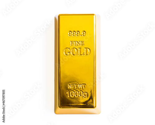 Shiny gold bar from above isolated on white background