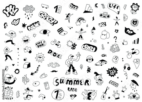 summer city life hand drawn doodle set