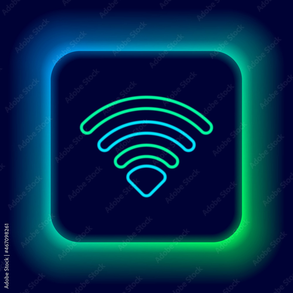 Glowing neon line Wi-Fi wireless internet network symbol icon isolated on black background. Colorful outline concept. Vector Glowing neon line Wi-Fi wireless internet network symbol icon isolated on black background. Colorful outline concept. Vector