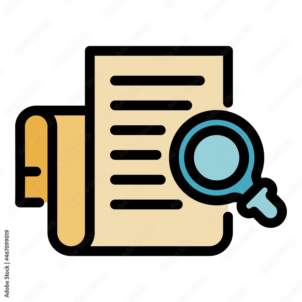 Magnifying paper icon. Outline magnifying paper vector icon color flat isolated Magnifying paper icon. Outline magnifying paper vector icon color flat isolated