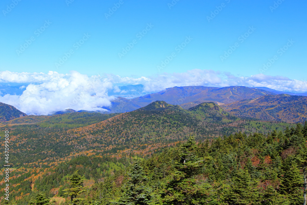 横手山の山頂からの眺め　秋の北アルプスの山