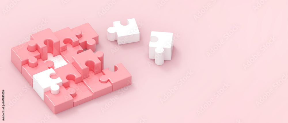Creative idea. Business concept and Close up Jigsaw for Teamwork with Targets concept on Red. Minimal style, copy space, digital, banner, website -3d Rendering Creative idea. Business concept and Close up Jigsaw for Teamwork with Targets concept on Red. Minimal style, copy space, digital, banner, website -3d Rendering