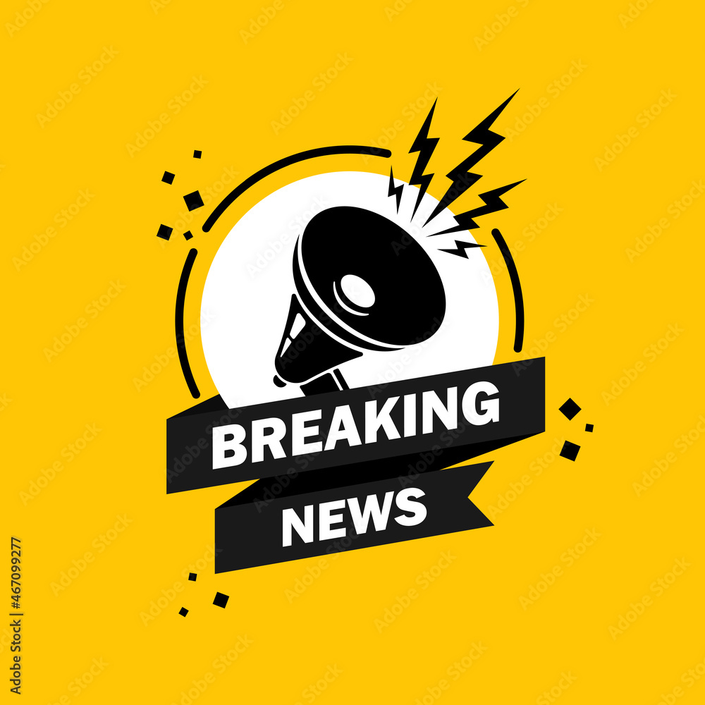 Megaphone with Breaking news speech bubble banner. Loudspeaker. Label for business, marketing and advertising. Vector on isolated background. EPS 10