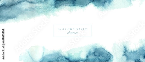 Background with watercolor hand painted blue wash. Frame with place for text.