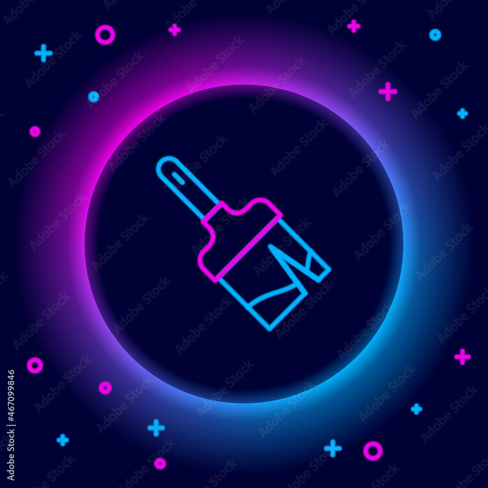 Glowing neon line Paint brush icon isolated on black background. Colorful outline concept. Vector
