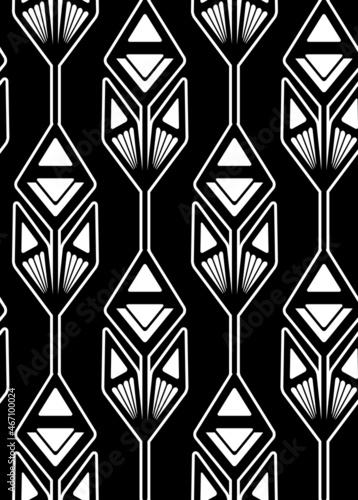 Seamless monochrome retro pattern with geometric flowers in a row. Trendy vector black silhouette floral texture from 70s. Background for wallpaper, fabric and your design
