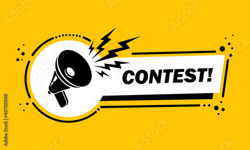 Megaphone with Contest speech bubble banner. Loudspeaker. Label for business, marketing and advertising. Vector on isolated background. EPS 10