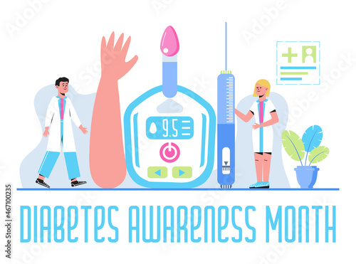 Diabetes Awareness Month on November in USA. American national health care event. Type 2 diabetes and insulin production concept
