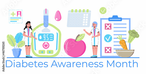 Diabetes Awareness Month on November in USA. American national health care event. Type 2 diabetes and insulin production concept