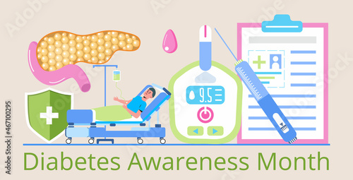 Diabetes Awareness Month on November in USA. American national health care event. Type 2 diabetes and insulin production concept