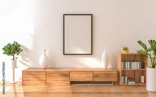 3D illustration Mockup photo frame in living room rendering