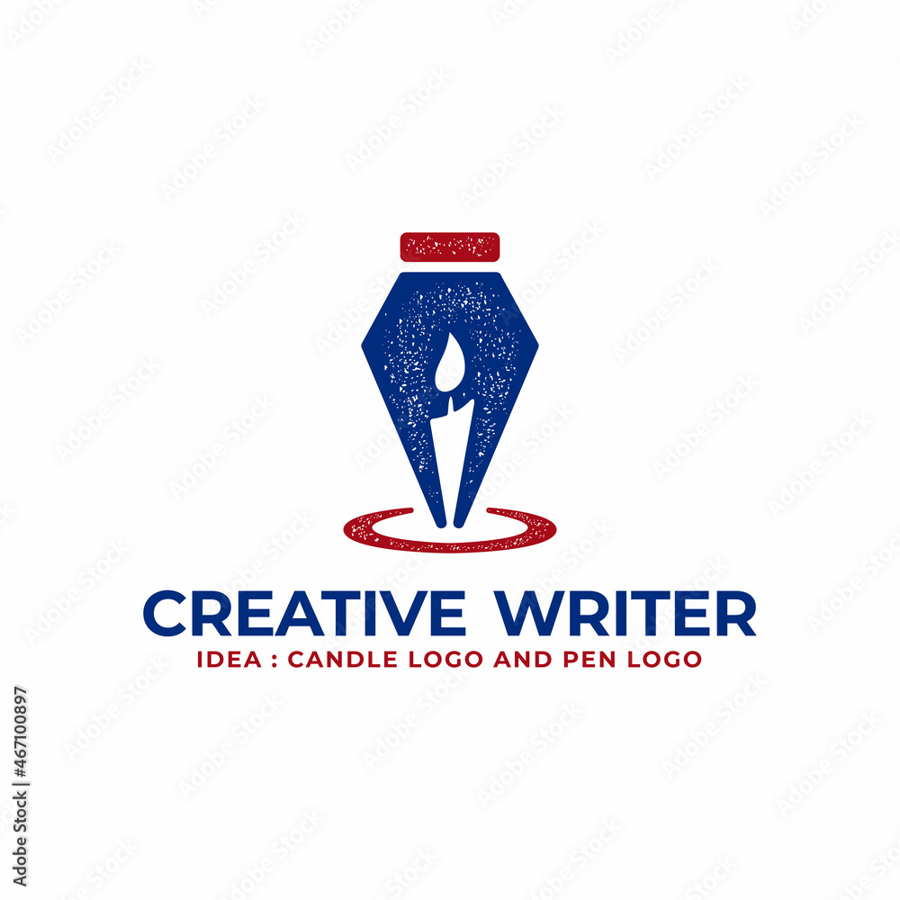 Unique writer logo with a pen and a burning candle concept.