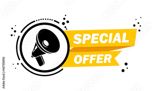 Megaphone with Special offer speech bubble banner. Loudspeaker. Label for business, marketing and advertising. Vector on isolated background. EPS 10