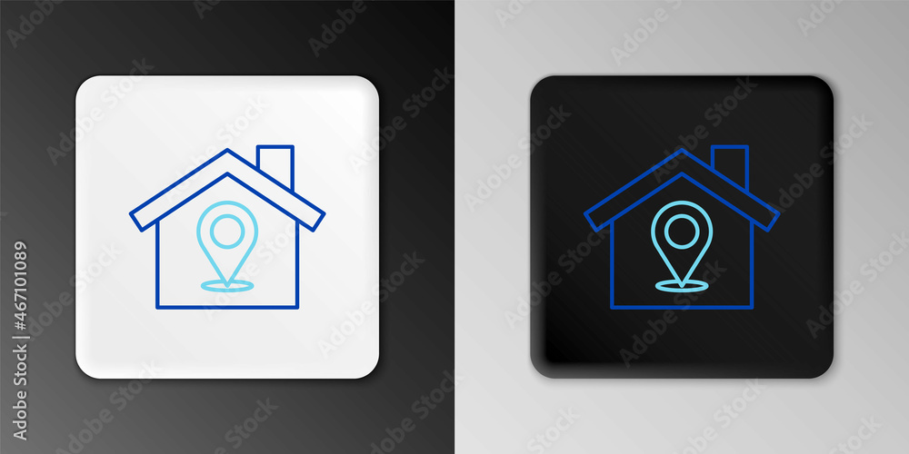 Line Map pointer with house icon isolated on grey background. Home location marker symbol. Colorful outline concept. Vector Line Map pointer with house icon isolated on grey background. Home location marker symbol. Colorful outline concept. Vector