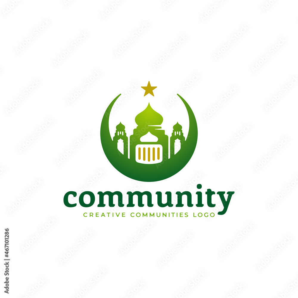 Green Mosque logo. Islamic logo design template. Green Mosque logo. Islamic logo design template.