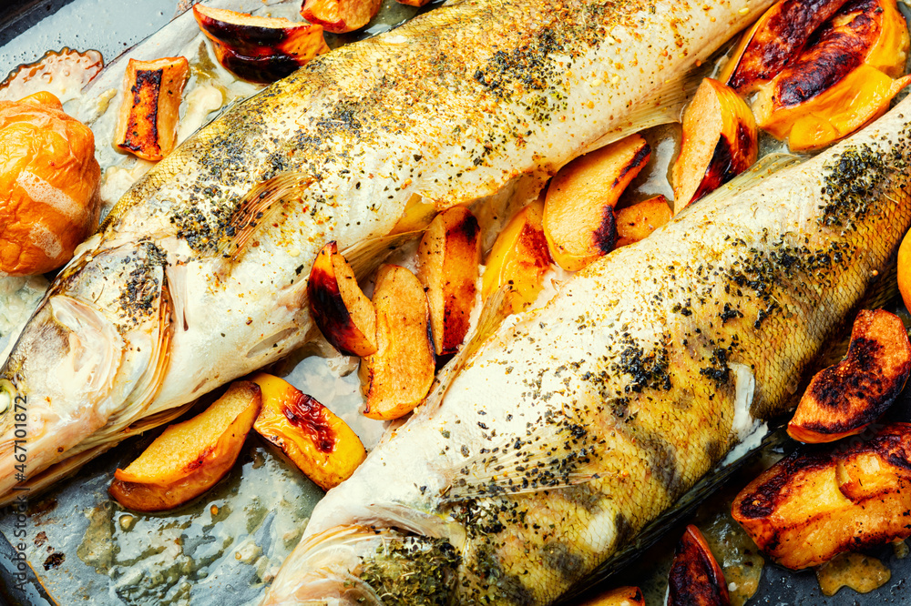 Tasty baked fish,food background Tasty baked fish,food background