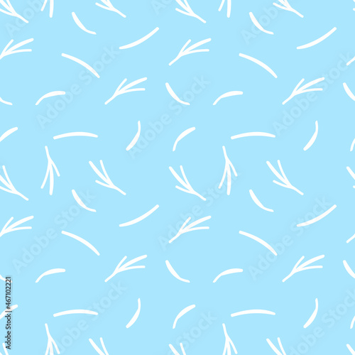 Seamless vector pattern with Christmas botanicals in white line on light blue background.Winter,floral,holiday print in doodle style hand drawn.Designs for textile,wrapping paper,fabric,scrapbooking.