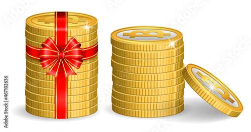 set of crypto currency golden with christmas concept or digital currency bitcoin or digital payment currency  etherum litecoin dogecoin to the moon concept. eps vector photo