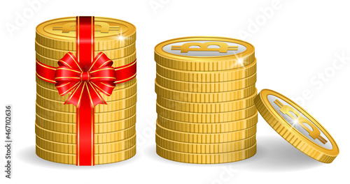set of crypto currency golden with christmas concept or digital currency bitcoin or digital payment currency  etherum litecoin dogecoin to the moon concept. eps vector