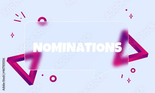 Nominations. Speech bubble banner with Nominations text. Glassmorphism style. For business, marketing and advertising. Vector on isolated background. EPS 10