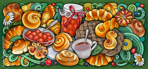 Food and drinks hand drawn vector doodles illustration.