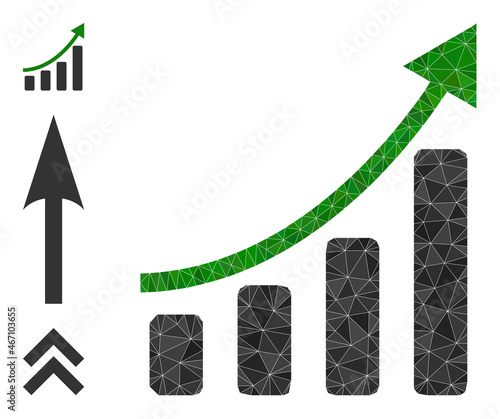 lowpoly positive trend icon, and bonus icons. Polygonal positive trend vector is constructed from chaotic triangles. Flat geometric polygonal symbol created from positive trend icon.