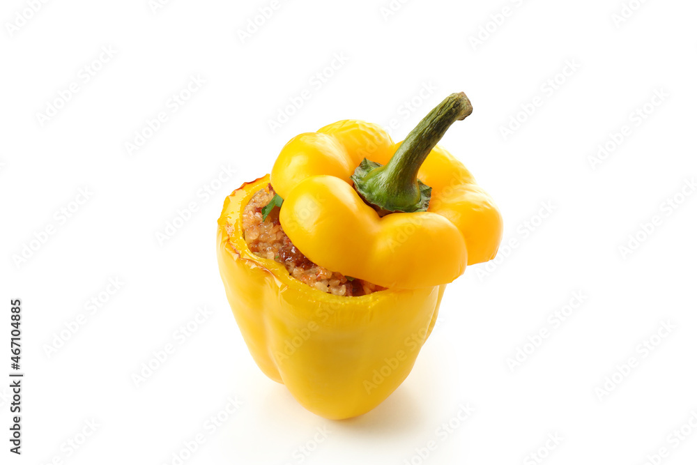 Stuffed pepper isolated on white background, close up Stuffed pepper isolated on white background, close up
